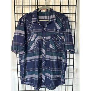 Vintage Saddlebrook Men Western Wear Plaid‎ Short Sleeve Pearl Snap Shirt XL